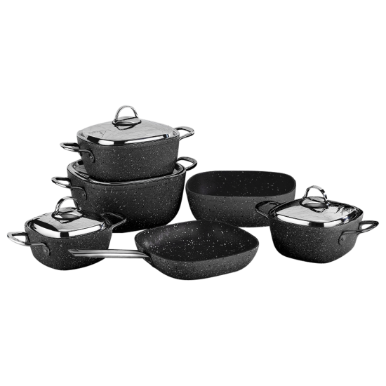 Saflon Turkish pots set, Granite 10 pieces, black..